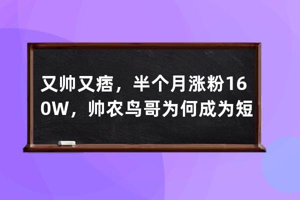又帥又痞，半個月漲粉160W，帥農(nóng)鳥哥為何成為短視頻鄉(xiāng)村黑馬？ 