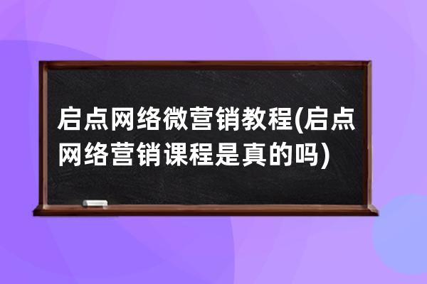啟點網絡微營銷教程(啟點網絡營銷課程是真的嗎)