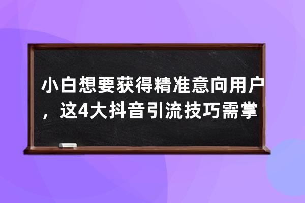 小白想要獲得精準意向用戶，這4大抖音引流技巧需掌握_抖音如何吸引精準流量 