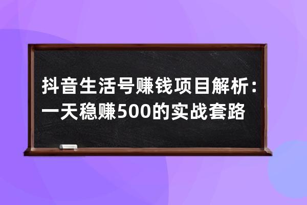抖音生活號(hào)賺錢(qián)項(xiàng)目解析：一天穩(wěn)賺500的實(shí)戰(zhàn)套路！ 