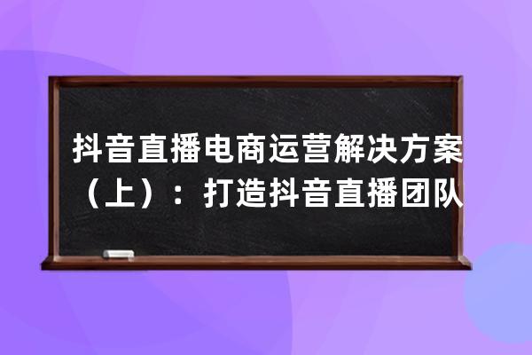 抖音直播電商運(yùn)營解決方案（上）：打造抖音直播團(tuán)隊(duì)_抖音直播平臺(tái)運(yùn)營方案 