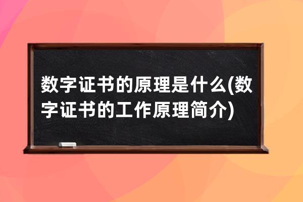 數字證書的原理是什么(數字證書的工作原理簡介)