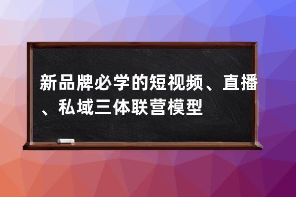 新品牌必學(xué)的短視頻、直播、私域三體聯(lián)營模型 