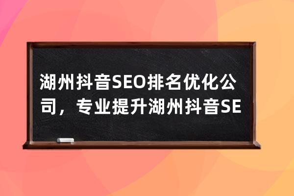 湖州抖音SEO排名優化公司，專業提升湖州抖音SEO排名效果