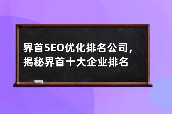 界首SEO優化排名公司，揭秘界首十大企業排名
