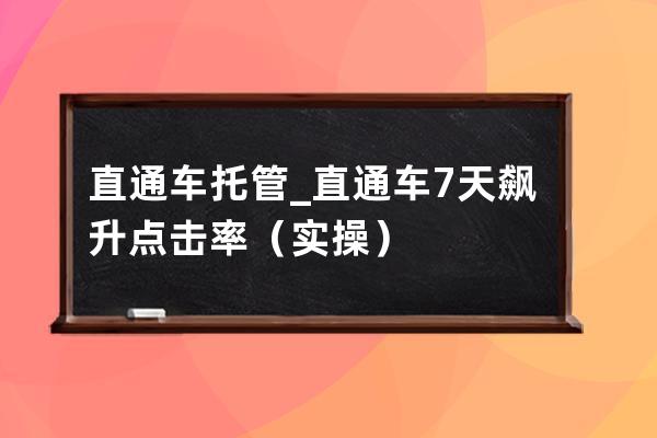 直通車托管_直通車7天飆升點擊率（實操） 